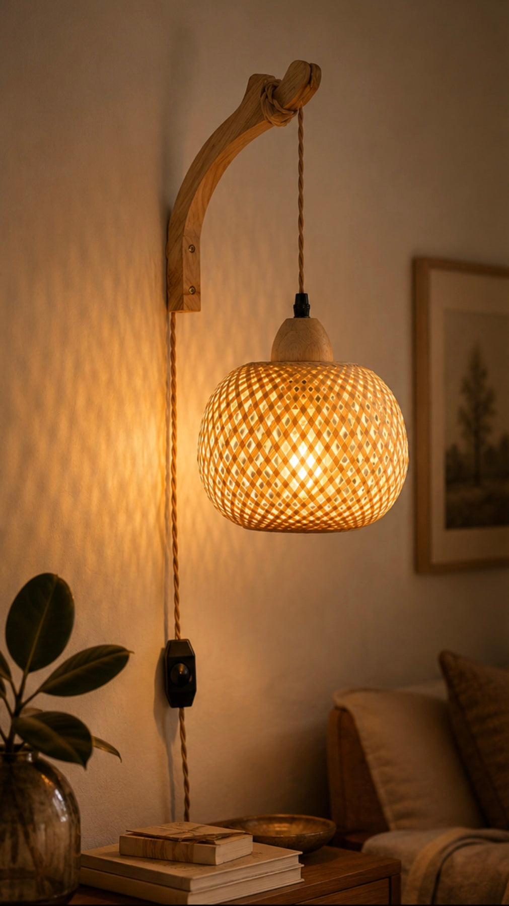 Hand-Woven Bamboo Lantern Wall Lamp