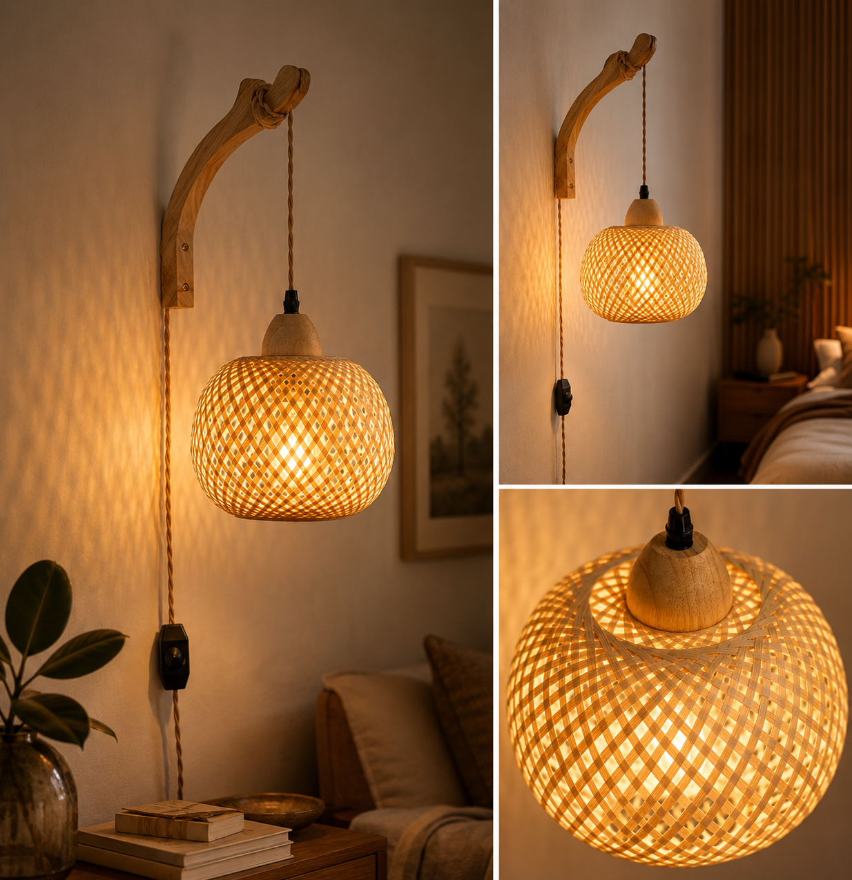 Hand-Woven Bamboo Lantern Wall Lamp